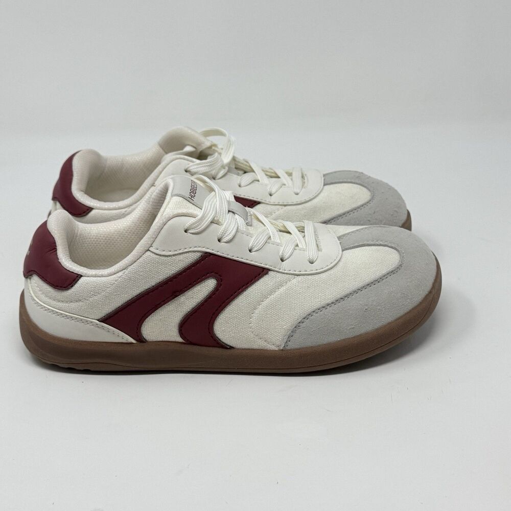 HOBIBEAR Minimalist Sneakers Womens 8 EU 39 White Burgundy Wide Toe Shoes